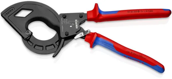 Knipex Kabelschere (Ratschenprinzip, 3-Gang) schwarz atramentiert, mit Mehrkomponenten-Griff 320 mm